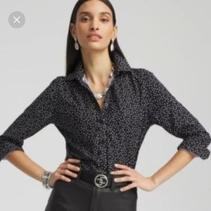 Chico's No Iron Cotton Polka Dot Shirt Chico's Size 2(12/14 Large) 3/4 Sleeve
